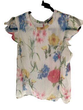 KARL LAGERFELD PARIS WOMENS FLORAL FLUTTER Ruffled Blouse SOFT WHITE NWT  Small